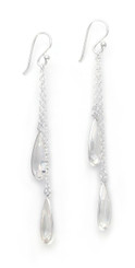 Sparkling Crystal Two Teadrops Chain Tassel Drop Earrings, Clear