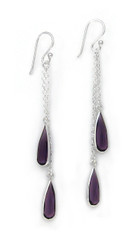 Sparkling Crystal Two Teadrops Chain Tassel Drop Earrings, Purple