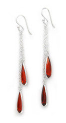 Sparkling Crystal Two Teadrops Chain Tassel Drop Earrings, Red