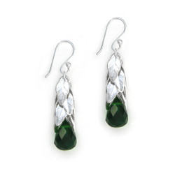 Sterling Silver Cascading Leaves and Crystal Drop Earrings, Forest Green