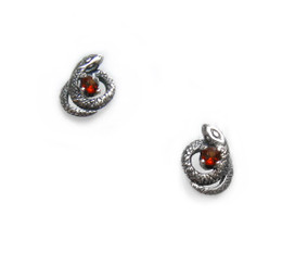 Sterling Silver Gemstones and Encircling Snakes Stud Post Earrings, Garnet