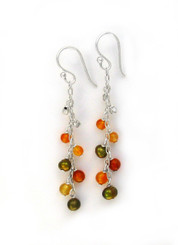Sterling Silver Gemstones and Pearls Beaded Chain Drop "Bree" Earrings, Carnelian