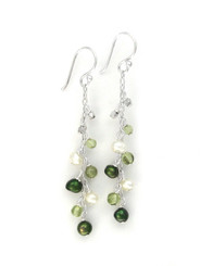 Sterling Silver Gemstones and Pearls Beaded Chain Drop "Bree" Earrings, Peridot
