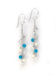 Sterling Silver Gemstones and Pearls Beaded Chain Drop "Bree" Earrings, Turquoise Howlite