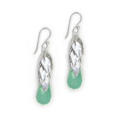 Sterling Silver Cascading Leaves and Crystal Drop Earrings, Sea Green