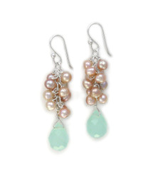 Sosi B. Sterling Silver Cultured Freshwater Pearls Cluster Crystal Teardrop Earrings, Blue and Pink
