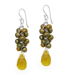 Sterling Silver Cultured Freshwater Pearl Cluster Crystal Teardrop Earrings, Golden & Yellow