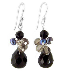 Sterling Silver "Candice" Cluster & Crystal Drop Earrings, Black