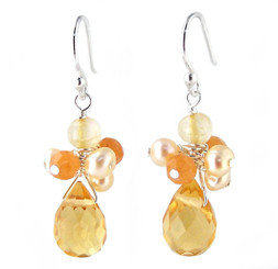 Sterling Silver "Candice" Cluster & Crystal Drop Earrings, Yellow