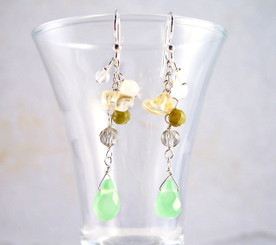 Sterling Silver "Prism" Gemstone Cluster and Faceted Green Apple Quartz Drop Earrings