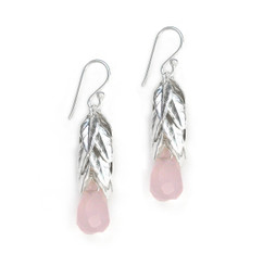 Sterling Silver Cascading Leaves and Crystal Drop Earrings, Pink