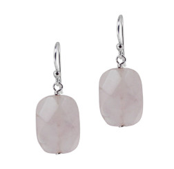 Cushion Cut Rose Quartz and Sterling Silver Earrings