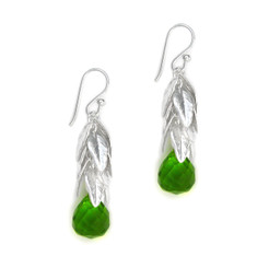 Sterling Silver Cascading Leaves and Crystal Drop Earrings, Spring Green
