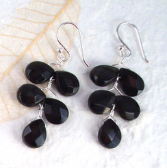 Sterling Silver "Fern" Jet Black Crystal Earrings