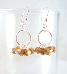 Genuine Stone Cluster Circle Sterling Silver Earrings, Brown Quartz