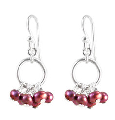 Pearl Cluster Circle Sterling Silver Earrings, Fuschia Pearl
