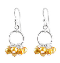 Pearl Cluster Circle Sterling Silver Earrings, Light Gold Pearl
