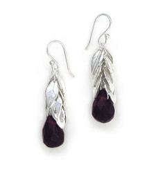 Sterling Silver Cascading Leaves and Crystal Drop Earrings, Purple