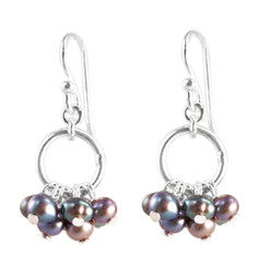 Pearl Cluster Circle Sterling Silver Earrings, Peacock Pearl
