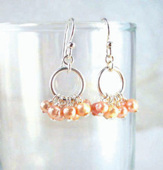 Pearl Cluster Circle Sterling Silver Earrings, Pink Pearl