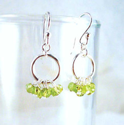 Genuine Stone Cluster Circle Sterling Silver Earrings, Peridot