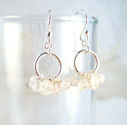 Genuine Stone Cluster Circle Sterling Silver Earrings, Rose Quartz