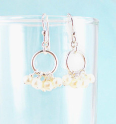 Pearl Cluster Circle Sterling Silver Earrings, White Pearl