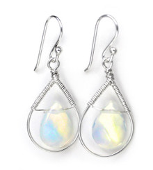silver teardrop wrapped sterling wire crystal clear earrings april iridescent