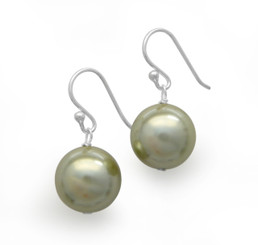 Sterling Silver Shell Pearl Drop Earrings, Pale Gray Green