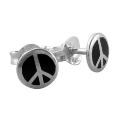 Sterling Silver Enameled Peace Sign Stud Post Earrings