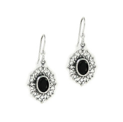Sterling Silver Filigree Frame Crystal Drop Earrings, Black