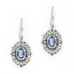 Sterling Silver Filigree Frame Crystal Drop Earrings, Blue