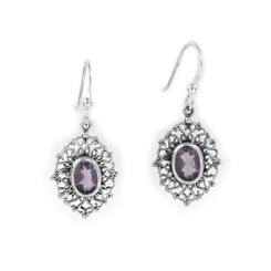 Sterling Silver Filigree Frame Crystal Drop Earrings, Purple