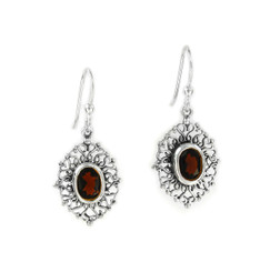 Sterling Silver Filigree Frame Crystal Drop Earrings, Red