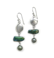 Sterling Silver Stick Pearls and Pearl Drop Earrings, Gray