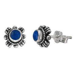 Sterling Silver Round Simulated Stone "Samara" Stud Post Earrings, Lapis Lazuli