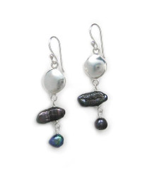 Sterling Silver Stick Pearls and Pearl Drop Earrings, Peacock