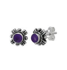 Sterling Silver Round Simulated Stone "Samara" Stud Post Earrings, Sugilite
