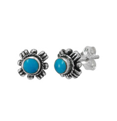 Sterling Silver Round Simulated Stone "Samara" Stud Post Earrings, Turquoise