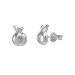 Sterling Silver Apple with Stem and Leaf Stud Post Earring