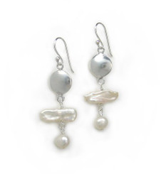 Sterling Silver Stick Pearls and Pearl Drop Earrings, White