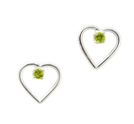 Sterling Silver Open Heart and Gemstone Stud Post Earrings, Peridot