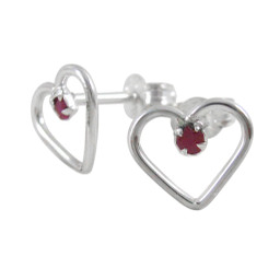 Sterling Silver Open Heart and Gemstone Stud Post Earrings, Ruby