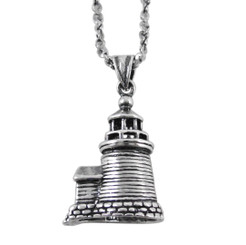 Sterling Silver Lighthouse Charm Necklace, Antique Finish