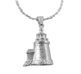 Sterling Silver Lighthouse Charm Necklace, High Polish