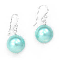 Sterling Silver Shell Pearl Drop Earrings, Blue