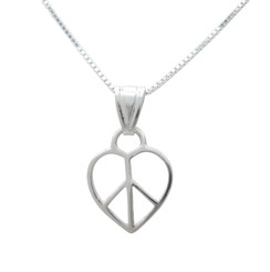 Sterling Silver Heart Peace Sign Necklace
