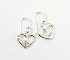 Sterling Silver Peace Sign Heart Earrings