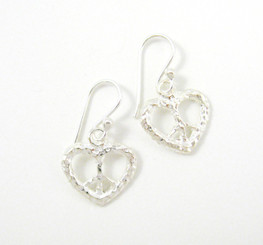 Sterling Silver Textured Peace Sign Heart Earrings