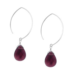 Teardrop Stone on Modern Elliptical Sterling Silver Hook Earrings, Purple